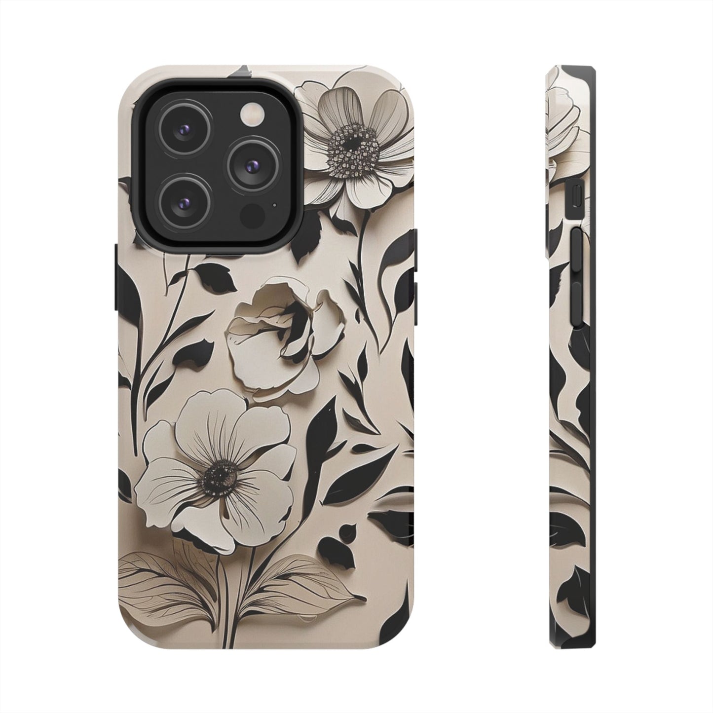 Black & White Floral iPhone Case 🖤 | Elegant Minimalist Design, Shockproof Protection for iPhone 16 to 12 Pro Max 📱