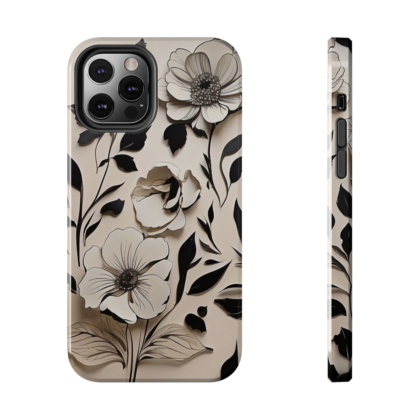 Black & White Floral iPhone Case 🖤 | Elegant Minimalist Design, Shockproof Protection for iPhone 16 to 12 Pro Max 📱