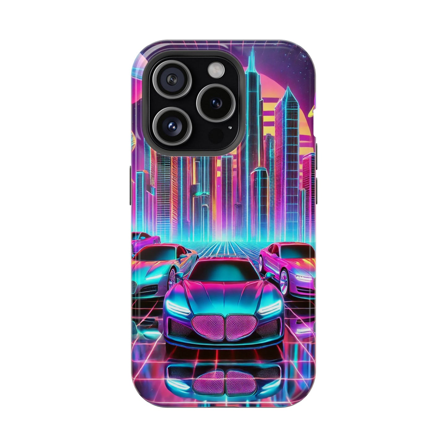 📱 Retro Futuristic Car & City Phone Case – MagSafe® Compatible 🚗🌆