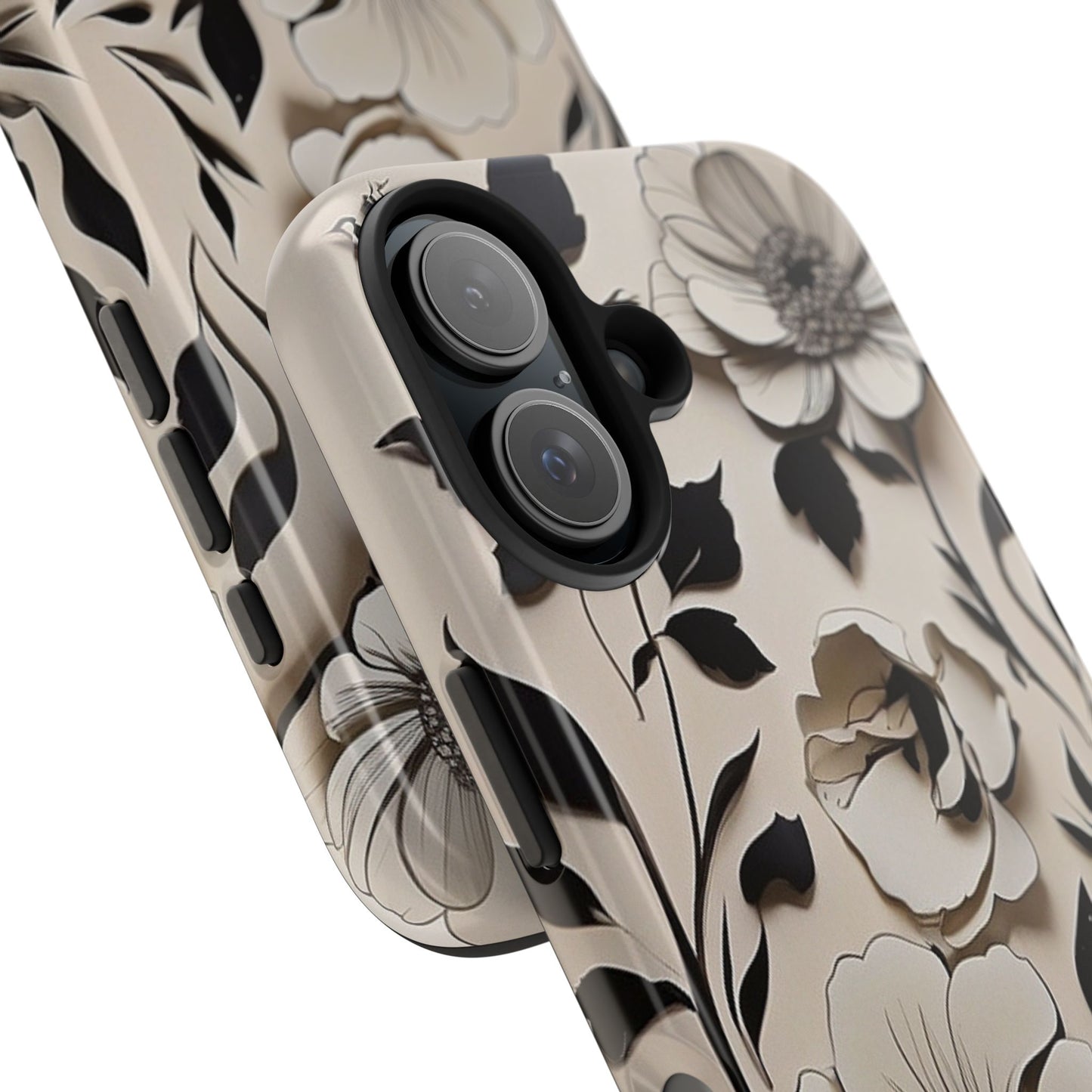 Black & White Floral iPhone Case 🖤 | Elegant Minimalist Design, Shockproof Protection for iPhone 16 to 12 Pro Max 📱