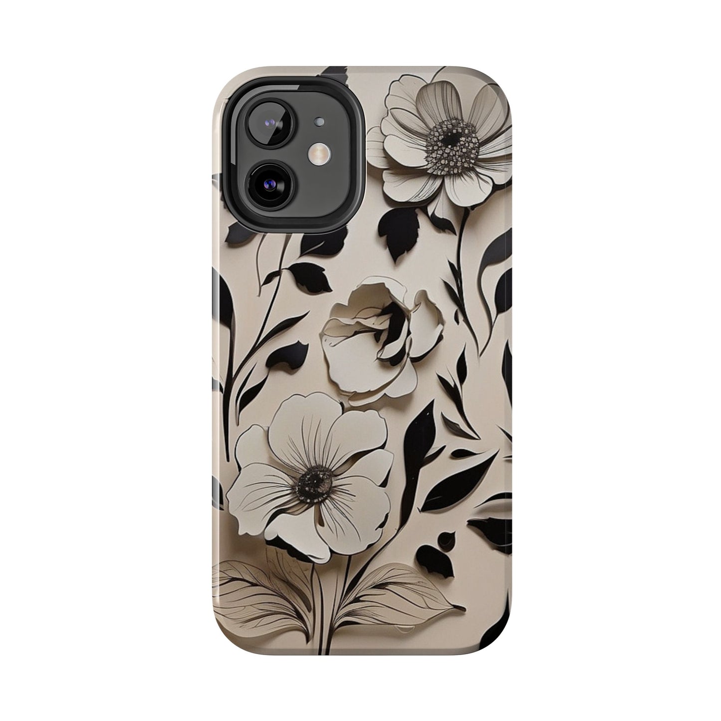 Black & White Floral iPhone Case 🖤 | Elegant Minimalist Design, Shockproof Protection for iPhone 16 to 12 Pro Max 📱