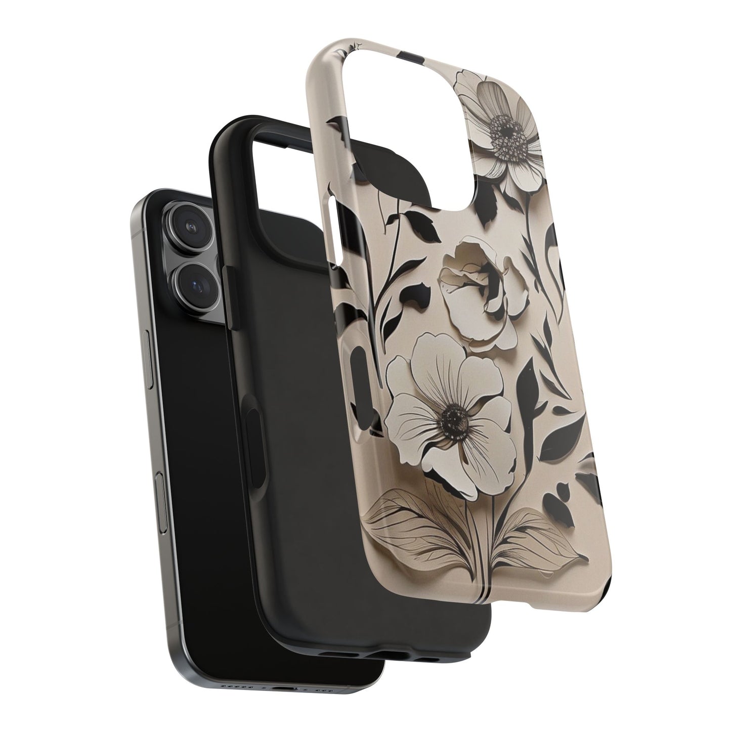 Black & White Floral iPhone Case 🖤 | Elegant Minimalist Design, Shockproof Protection for iPhone 16 to 12 Pro Max 📱