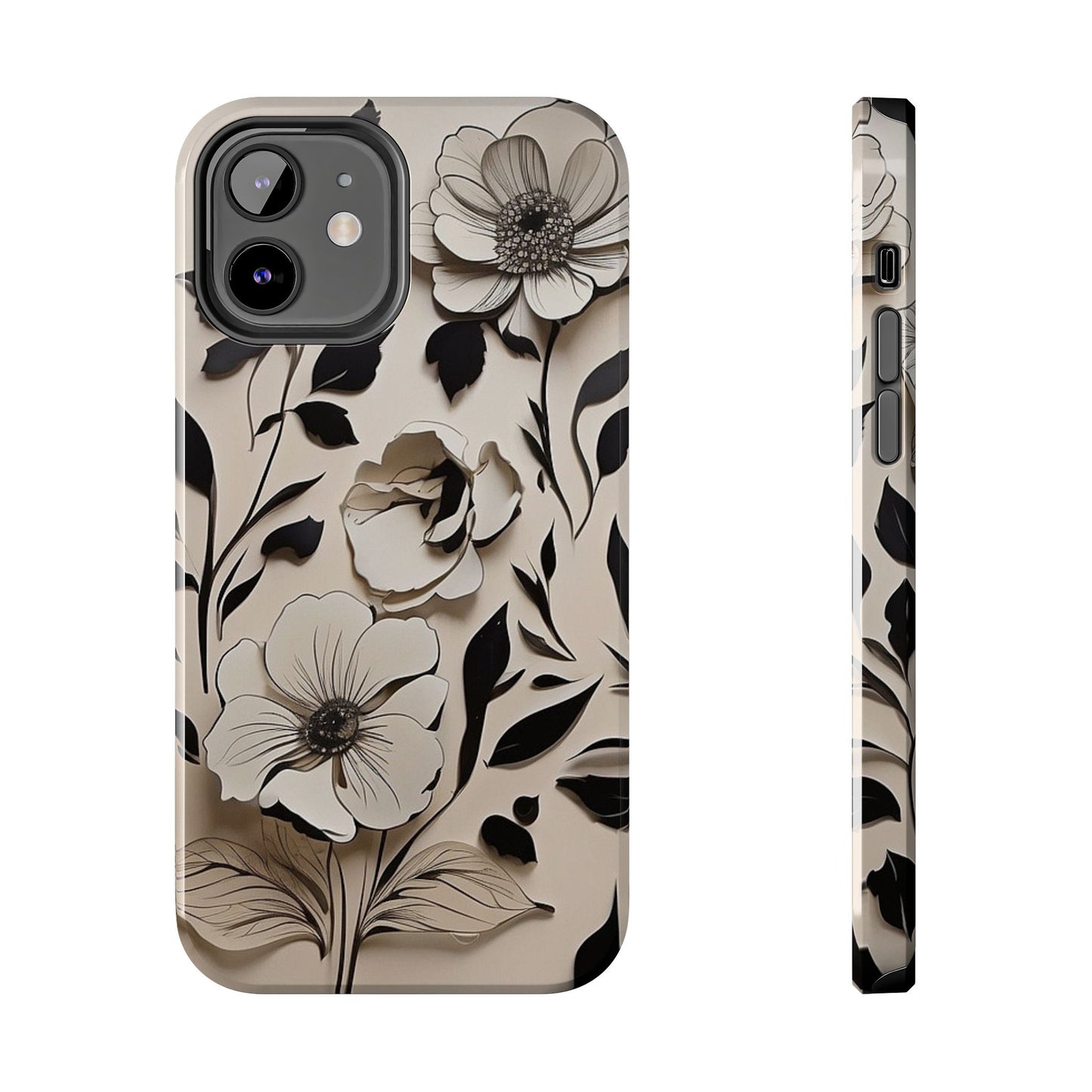 Black & White Floral iPhone Case 🖤 | Elegant Minimalist Design, Shockproof Protection for iPhone 16 to 12 Pro Max 📱