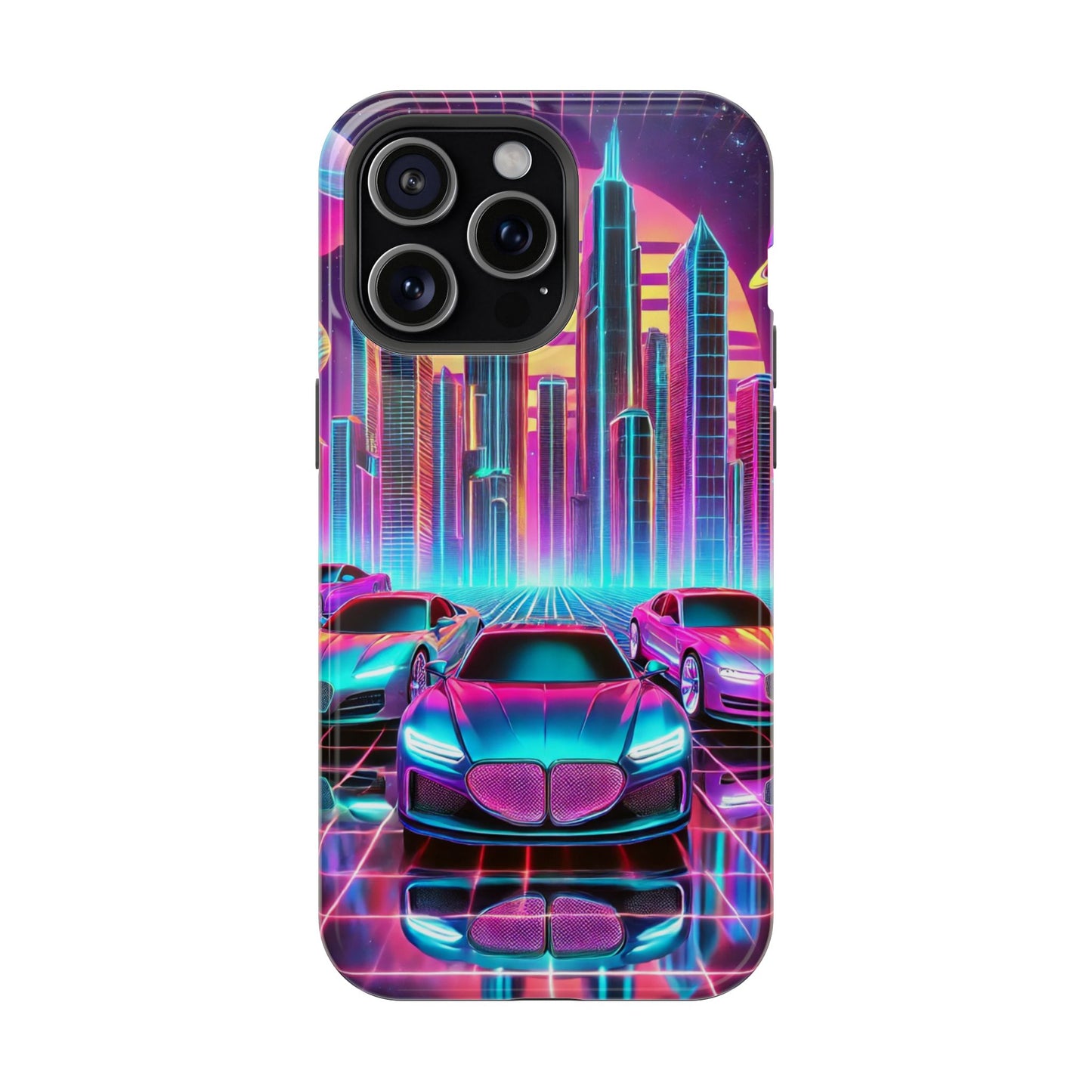 📱 Retro Futuristic Car & City Phone Case – MagSafe® Compatible 🚗🌆