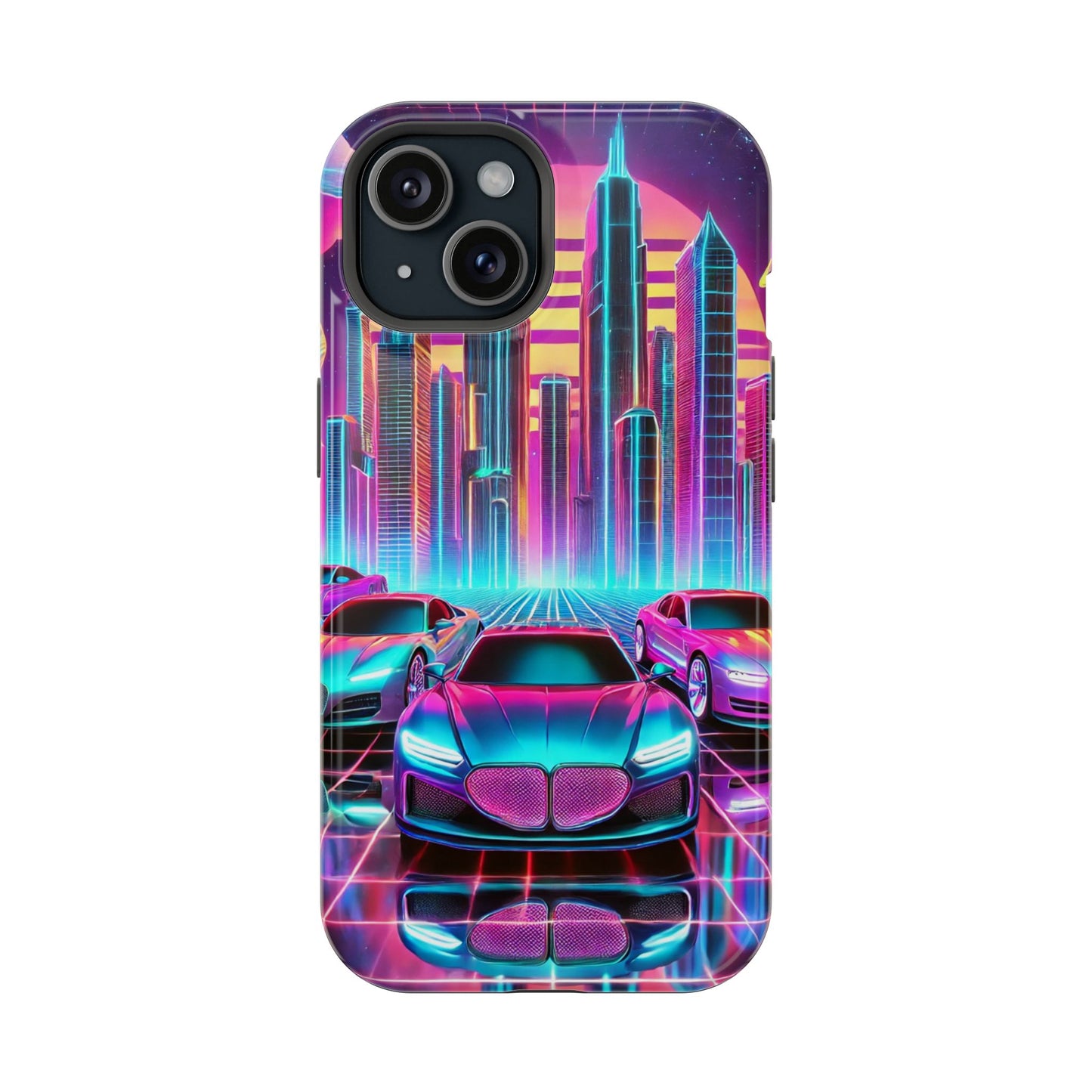 📱 Retro Futuristic Car & City Phone Case – MagSafe® Compatible 🚗🌆