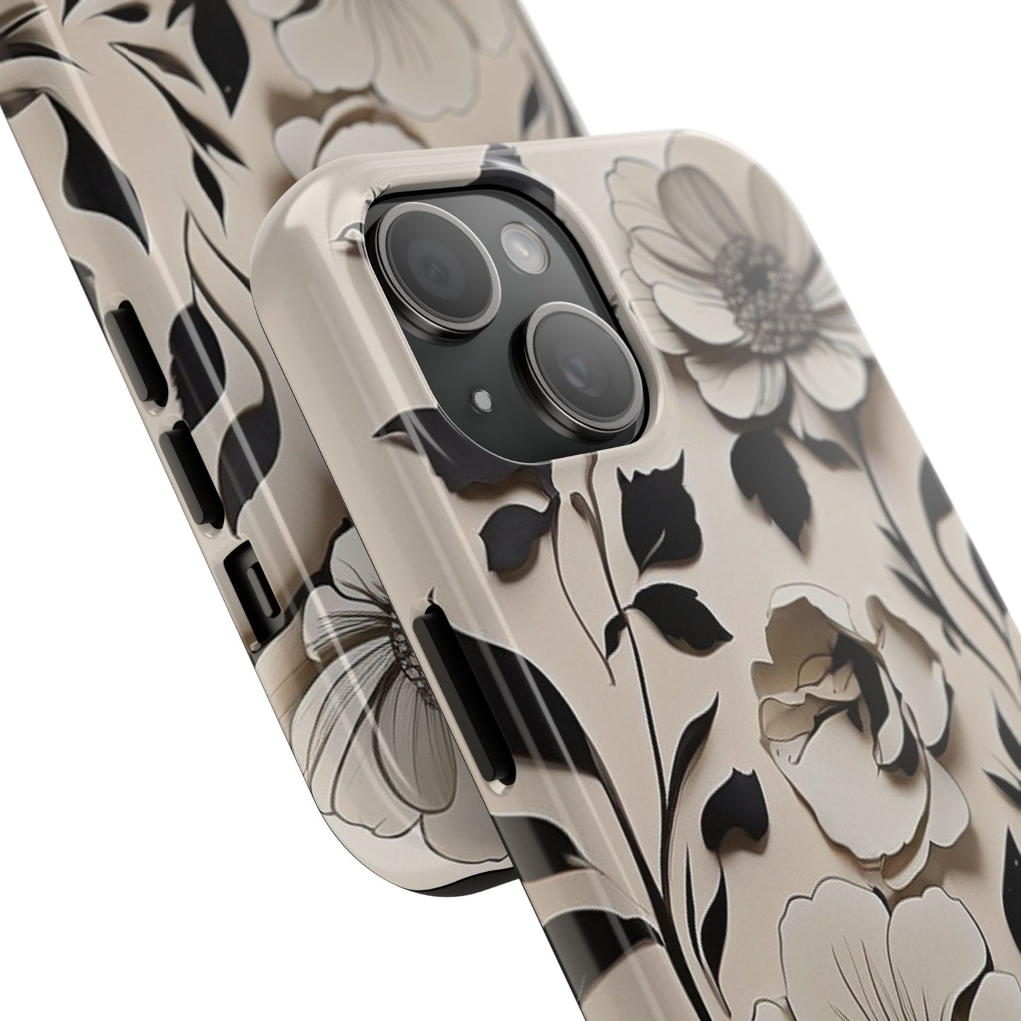 Black & White Floral iPhone Case 🖤 | Elegant Minimalist Design, Shockproof Protection for iPhone 16 to 12 Pro Max 📱