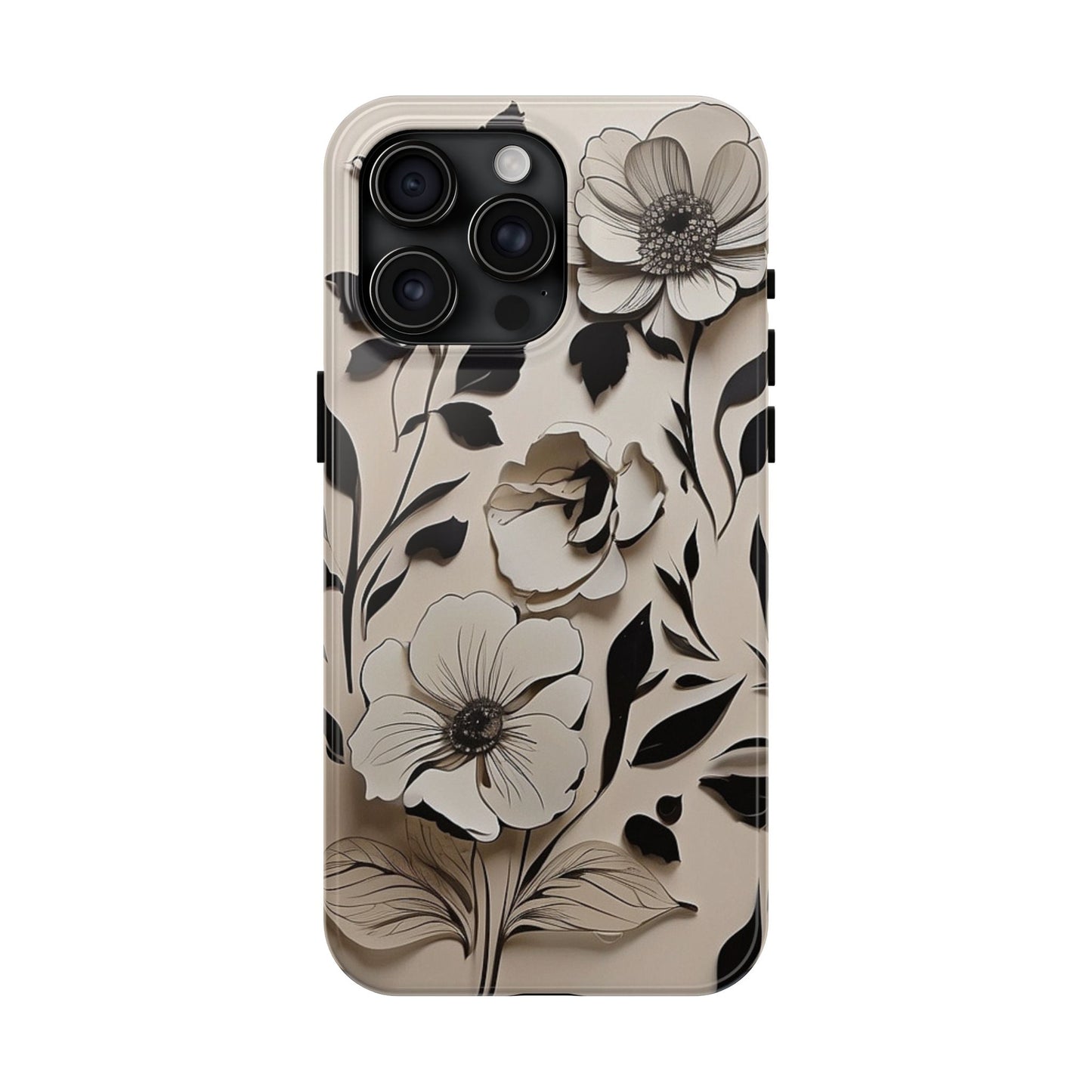 Black & White Floral iPhone Case 🖤 | Elegant Minimalist Design, Shockproof Protection for iPhone 16 to 12 Pro Max 📱