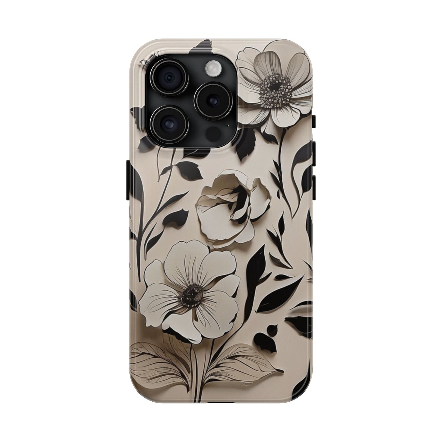 Black & White Floral iPhone Case 🖤 | Elegant Minimalist Design, Shockproof Protection for iPhone 16 to 12 Pro Max 📱