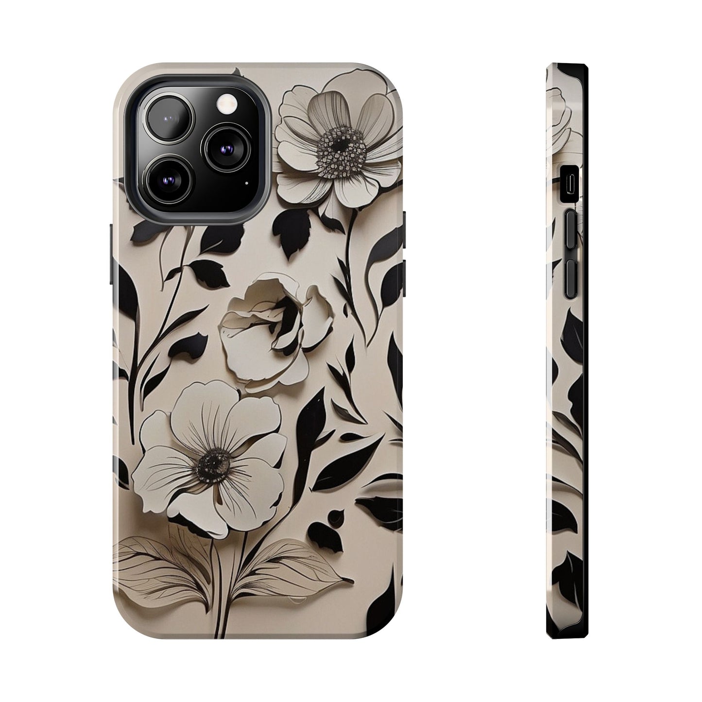 Black & White Floral iPhone Case 🖤 | Elegant Minimalist Design, Shockproof Protection for iPhone 16 to 12 Pro Max 📱