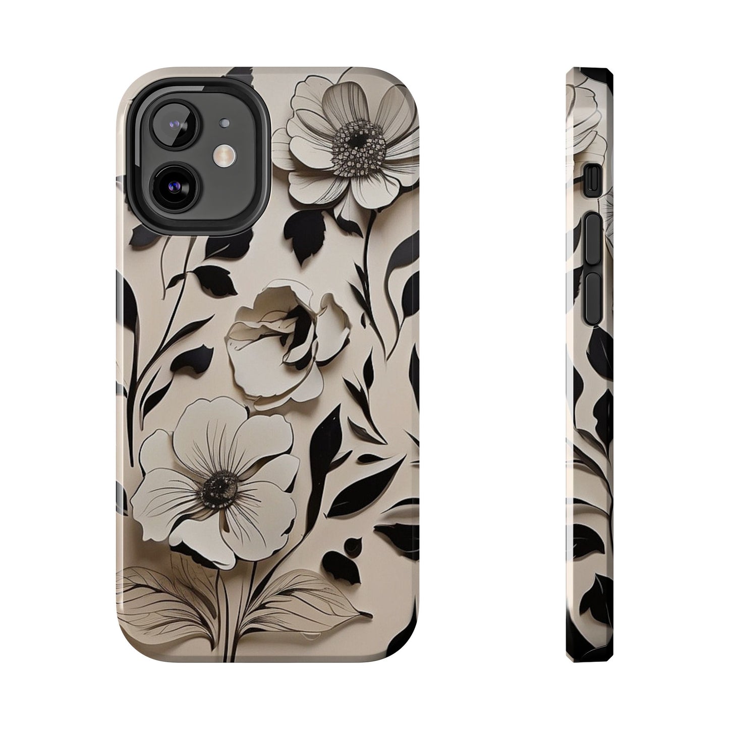 Black & White Floral iPhone Case 🖤 | Elegant Minimalist Design, Shockproof Protection for iPhone 16 to 12 Pro Max 📱