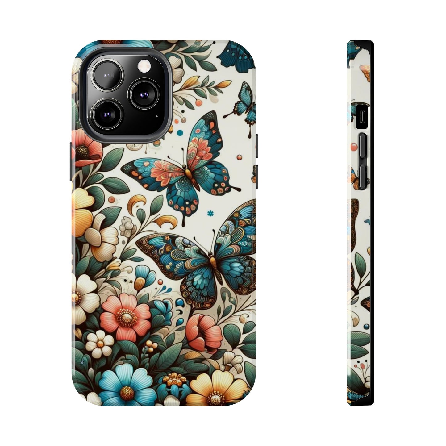 Butterfly & Floral iPhone Case 🦋 | Elegant Nature Design, Shockproof Protection for iPhone 16 to 12 Pro Max 📱