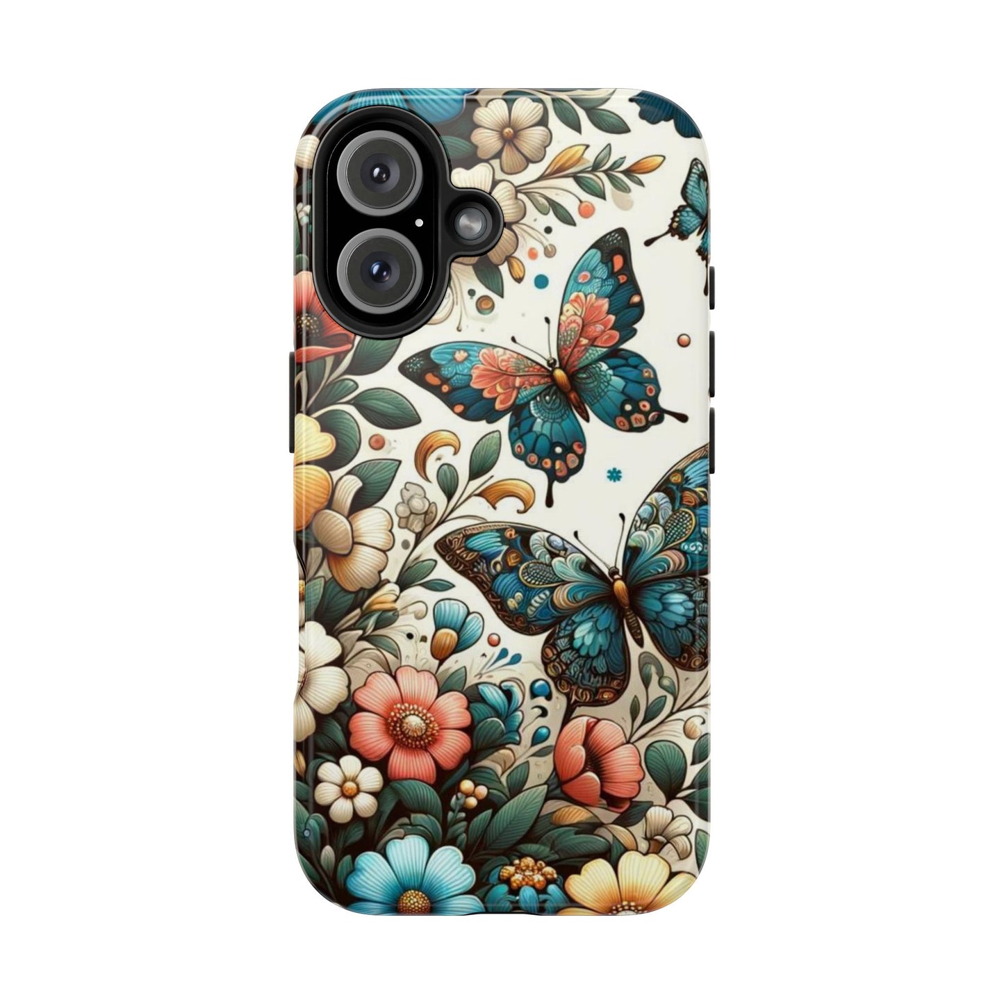 Butterfly & Floral iPhone Case 🦋 | Elegant Nature Design, Shockproof Protection for iPhone 16 to 12 Pro Max 📱