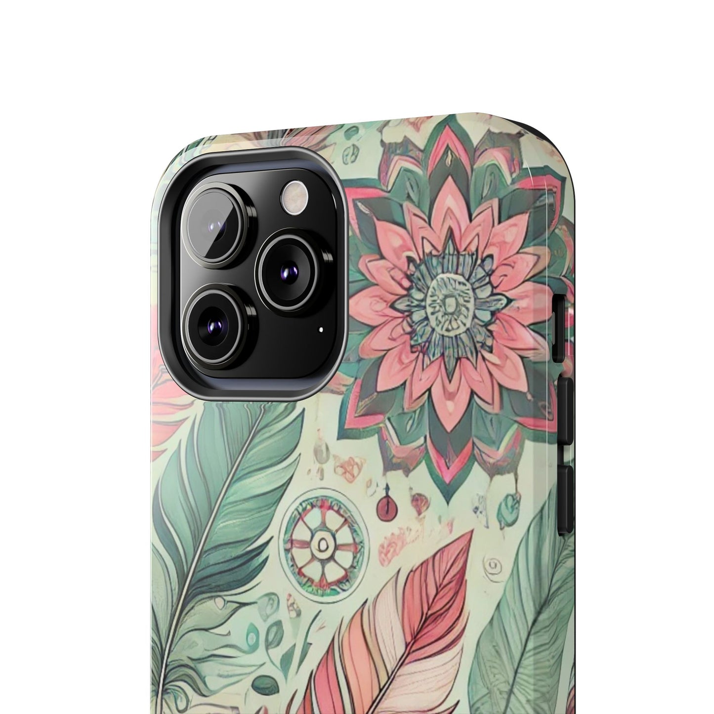 Boho Feather iPhone Case 🌿 | Mandala Pastel Design, Shockproof Protection for iPhone 16 to 12 Pro Max 📱