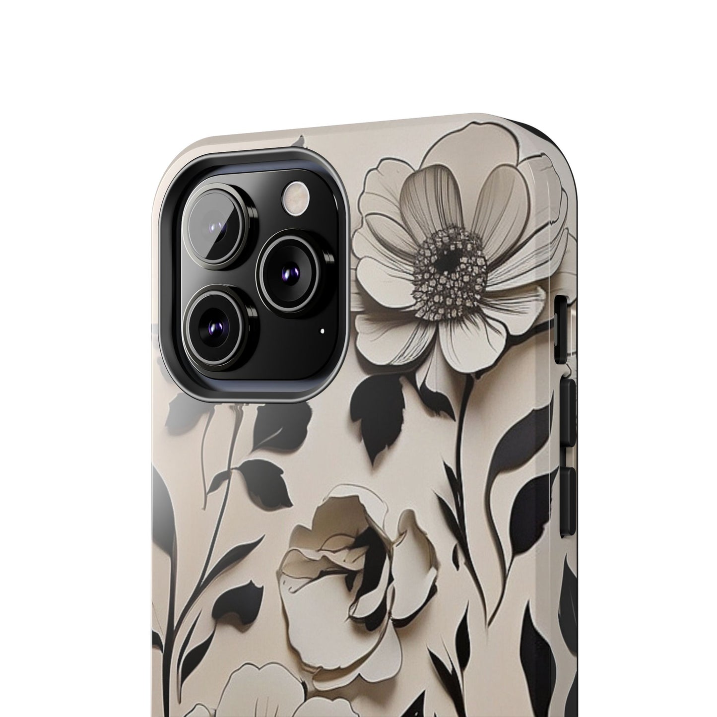 Black & White Floral iPhone Case 🖤 | Elegant Minimalist Design, Shockproof Protection for iPhone 16 to 12 Pro Max 📱