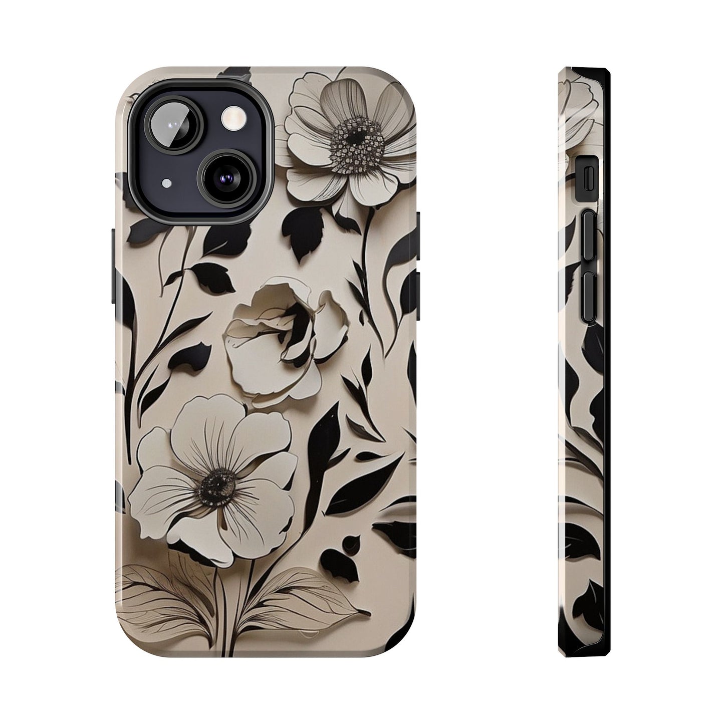 Black & White Floral iPhone Case 🖤 | Elegant Minimalist Design, Shockproof Protection for iPhone 16 to 12 Pro Max 📱