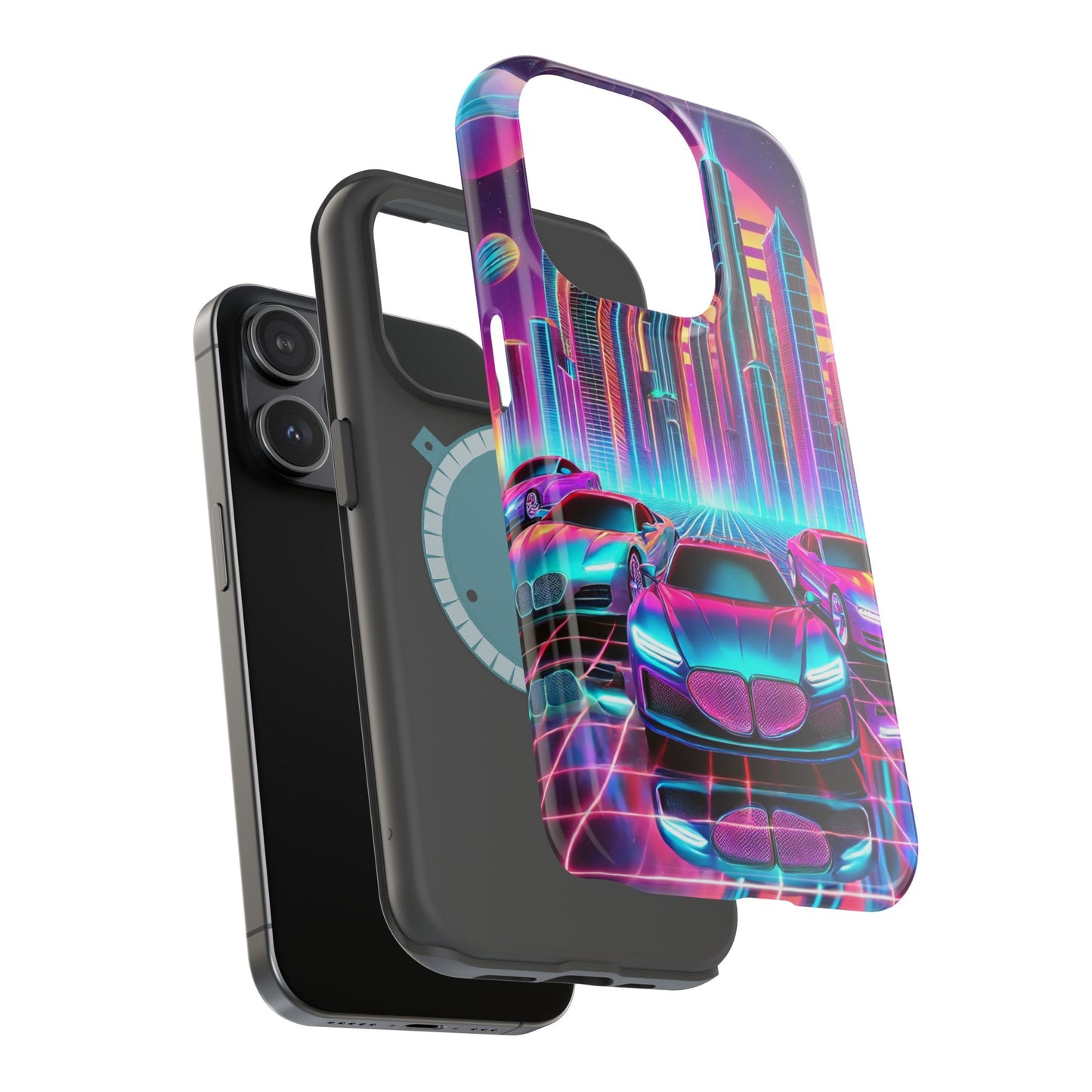 📱 Retro Futuristic Car & City Phone Case – MagSafe® Compatible 🚗🌆