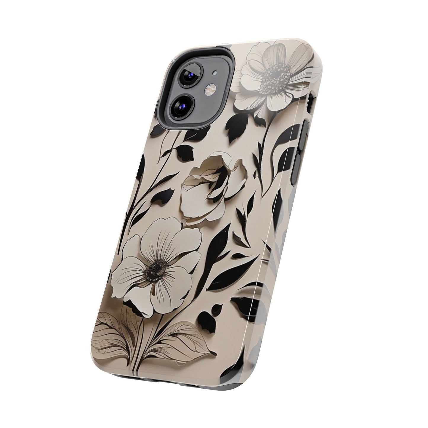 Black & White Floral iPhone Case 🖤 | Elegant Minimalist Design, Shockproof Protection for iPhone 16 to 12 Pro Max 📱