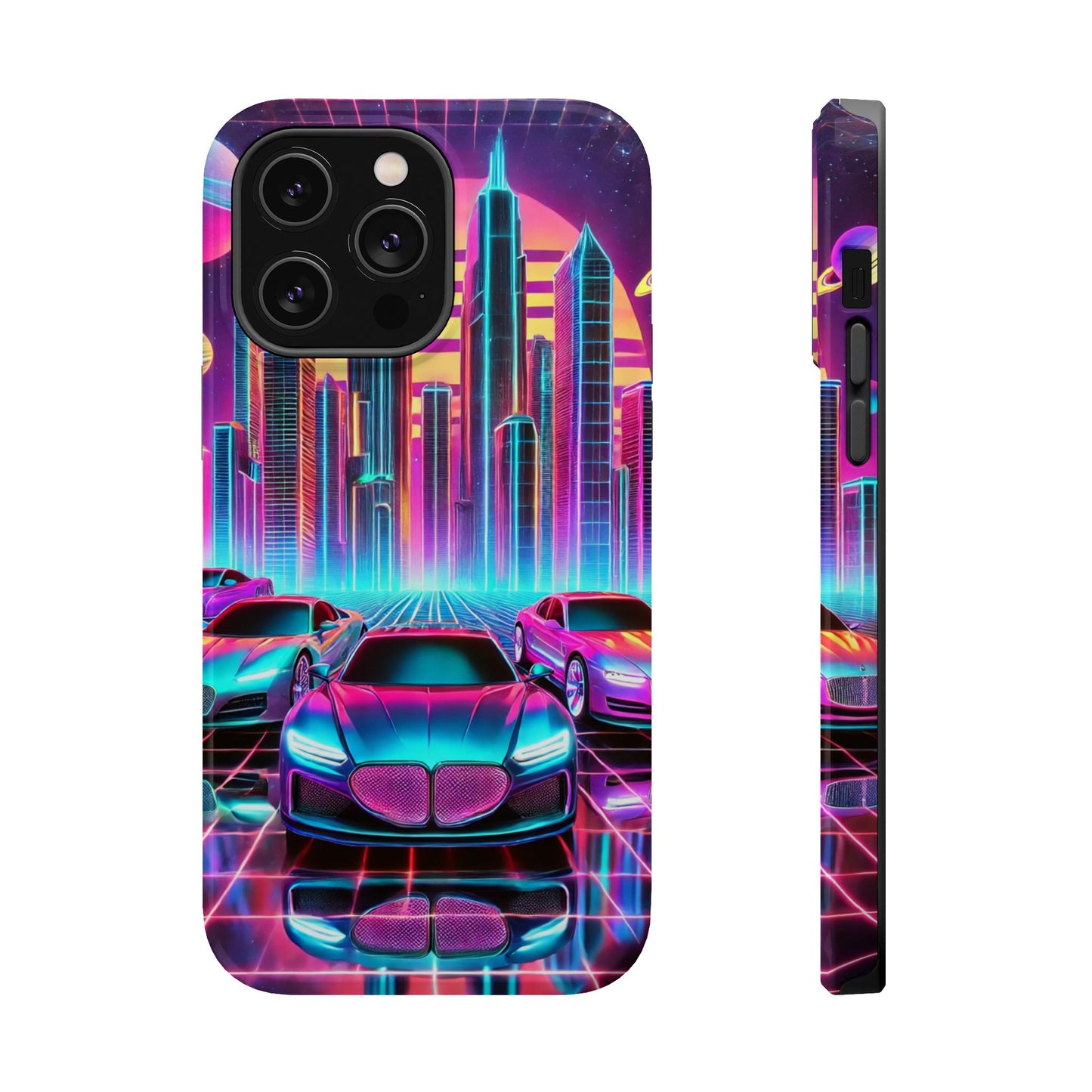 📱 Retro Futuristic Car & City Phone Case – MagSafe® Compatible 🚗🌆