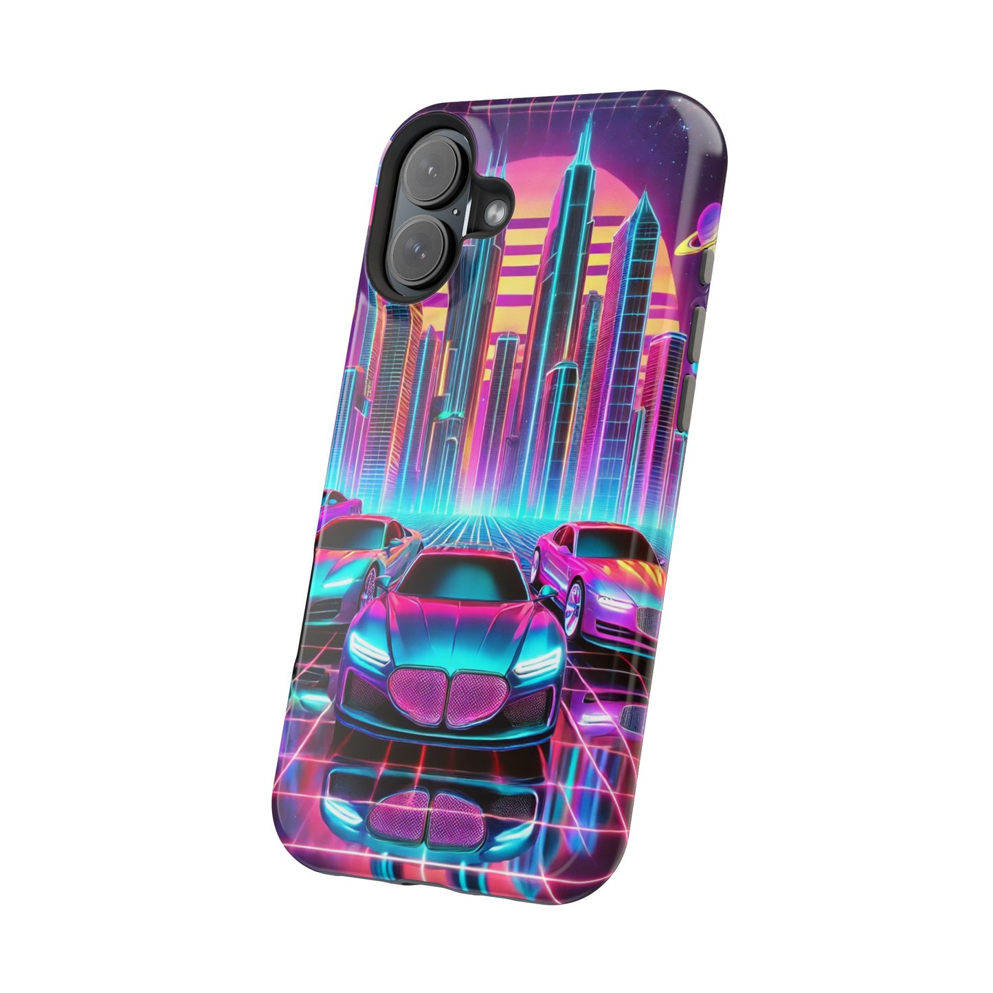 📱 Retro Futuristic Car & City Phone Case – MagSafe® Compatible 🚗🌆