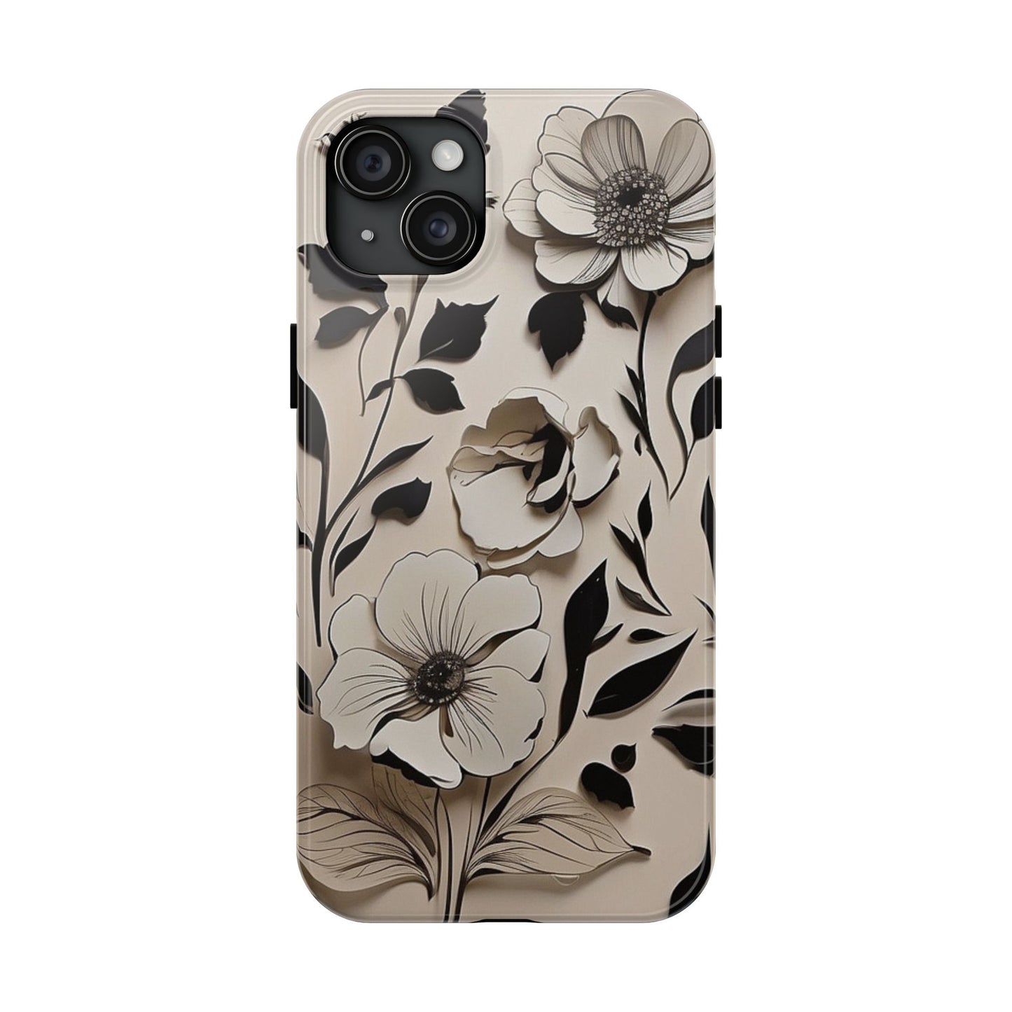 Black & White Floral iPhone Case 🖤 | Elegant Minimalist Design, Shockproof Protection for iPhone 16 to 12 Pro Max 📱