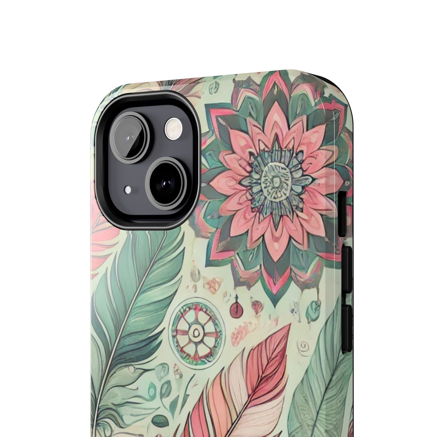 Boho Feather iPhone Case 🌿 | Mandala Pastel Design, Shockproof Protection for iPhone 16 to 12 Pro Max 📱