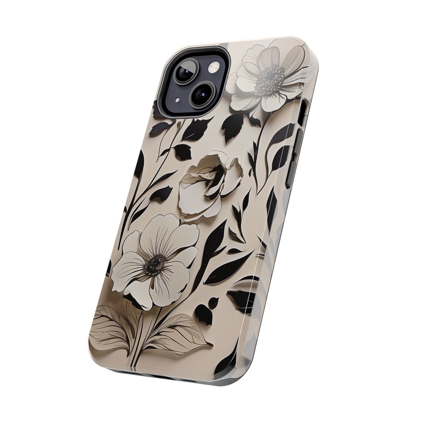 Black & White Floral iPhone Case 🖤 | Elegant Minimalist Design, Shockproof Protection for iPhone 16 to 12 Pro Max 📱