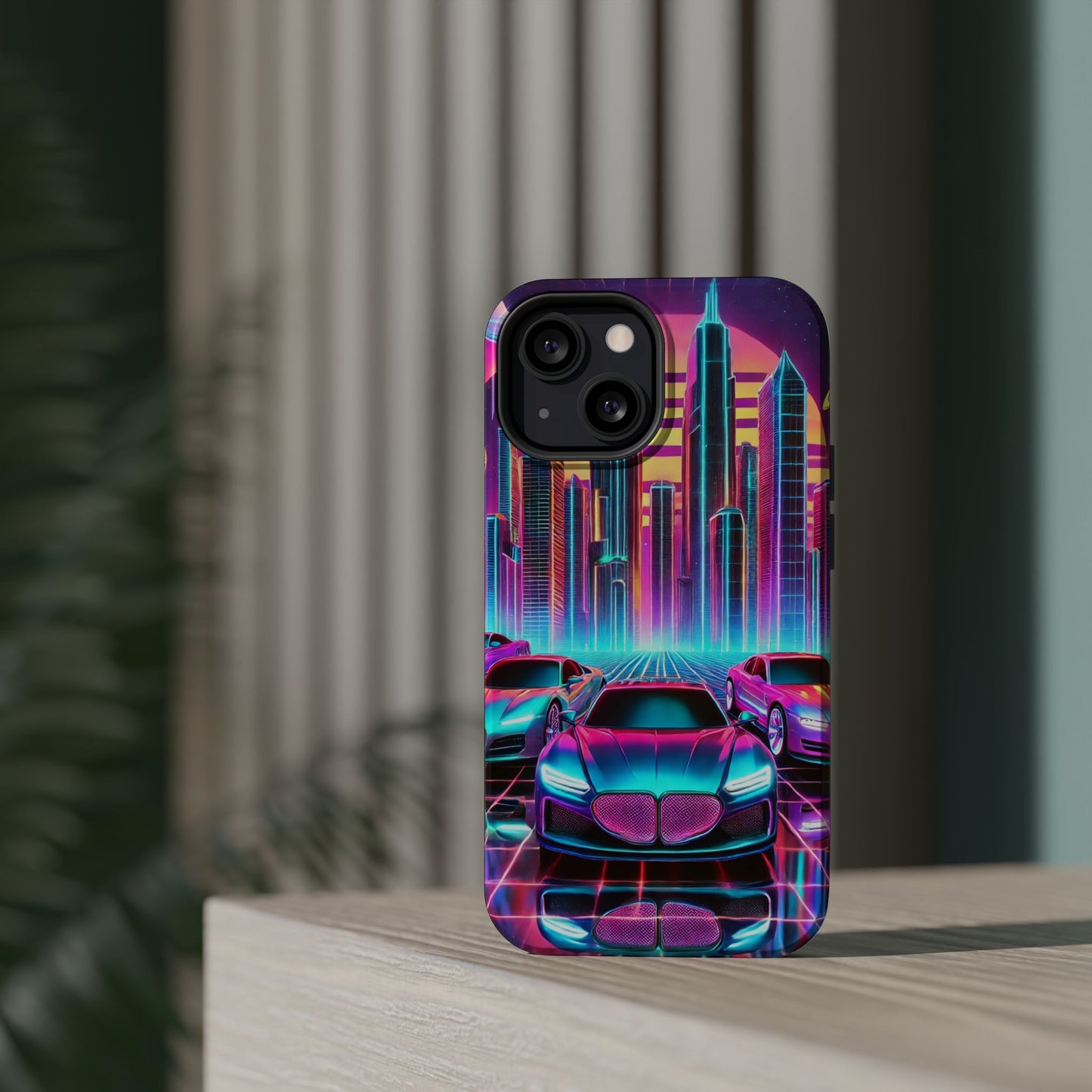 📱 Retro Futuristic Car & City Phone Case – MagSafe® Compatible 🚗🌆