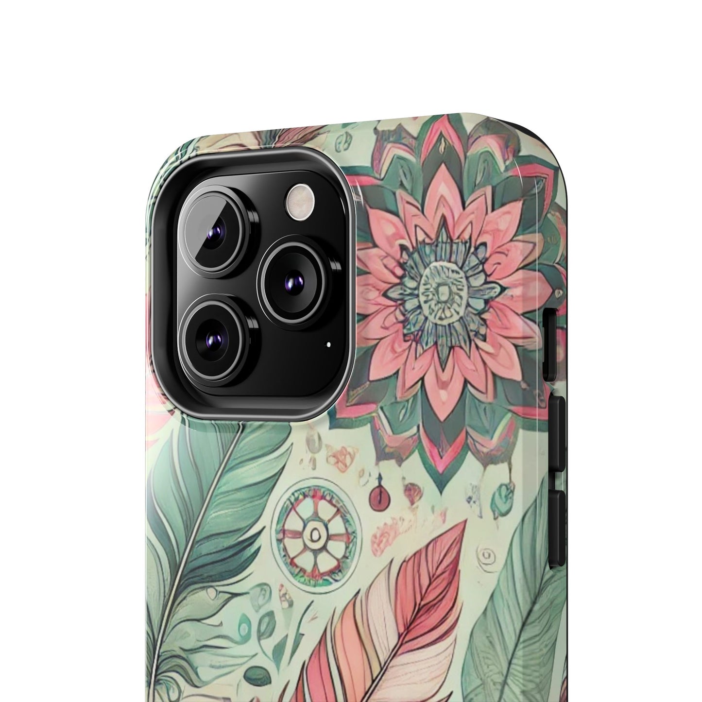 Boho Feather iPhone Case 🌿 | Mandala Pastel Design, Shockproof Protection for iPhone 16 to 12 Pro Max 📱