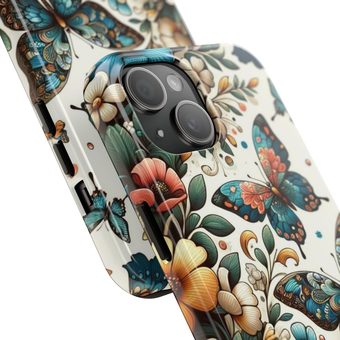 Butterfly & Floral iPhone Case 🦋 | Elegant Nature Design, Shockproof Protection for iPhone 16 to 12 Pro Max 📱