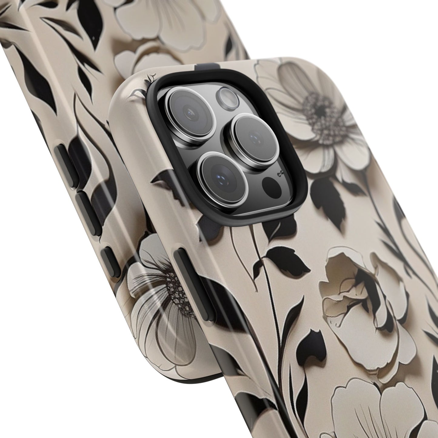 Black & White Floral iPhone Case 🖤 | Elegant Minimalist Design, Shockproof Protection for iPhone 16 to 12 Pro Max 📱